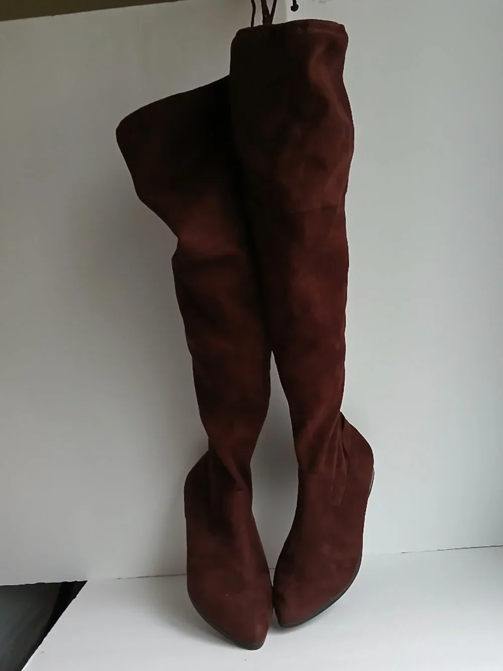 Brown Suede Wide Calf Flat Over the Knee Boot Side Zip TieTop NWOB Sz8.5 WW